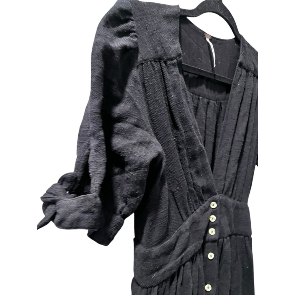 Free People Love Of My Life Black Midi Button Down Dress Size XS Cotton $108 - Picture 6 of 9